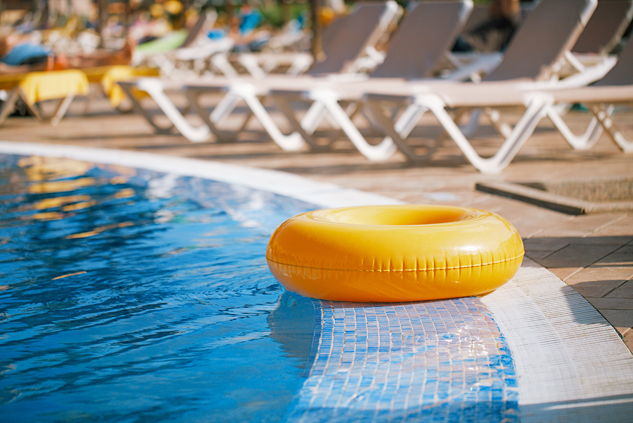 floating ring on blue water swimpool